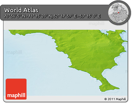 Physical 3D Map of the Area around 71° 5' 42" N, 52° 46' 29" E