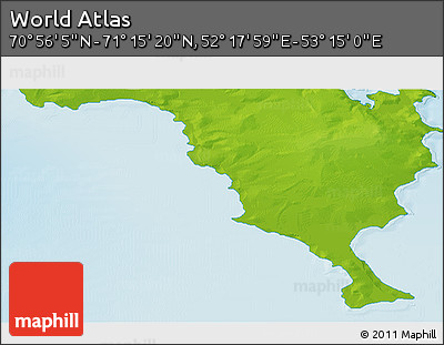 Physical 3D Map of the Area around 71° 5' 42" N, 52° 46' 29" E