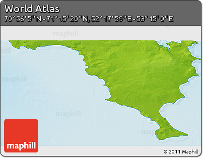 Physical 3D Map of the Area around 71° 5' 42" N, 52° 46' 29" E