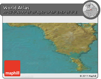 Satellite 3D Map of the Area around 71° 5' 42" N, 52° 46' 29" E