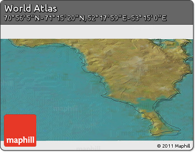 Satellite 3D Map of the Area around 71° 5' 42" N, 52° 46' 29" E
