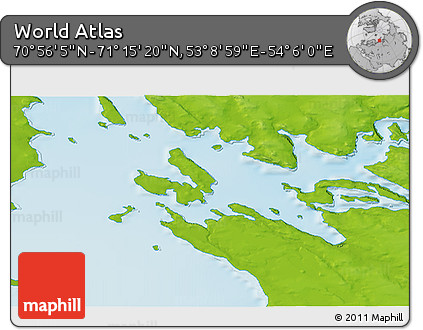 Physical 3D Map of the Area around 71° 5' 42" N, 53° 37' 30" E