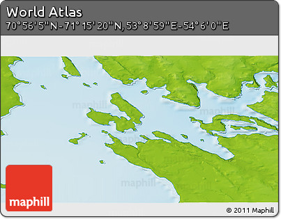 Physical 3D Map of the Area around 71° 5' 42" N, 53° 37' 30" E