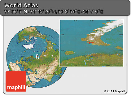 Satellite Location Map of the Area around 71° 5' 42" N, 53° 37' 30" E