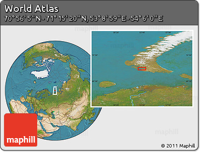 Satellite Location Map of the Area around 71° 5' 42" N, 53° 37' 30" E
