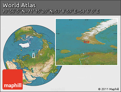 Satellite Location Map of the Area around 71° 5' 42" N, 53° 37' 30" E