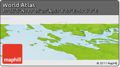 Physical Panoramic Map of the Area around 71° 5' 42" N, 53° 37' 30" E