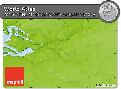 Physical Map of the Area around 71° 5' 42" N, 54° 28' 30" E