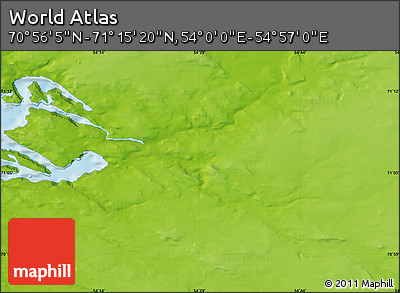 Physical Map of the Area around 71° 5' 42" N, 54° 28' 30" E
