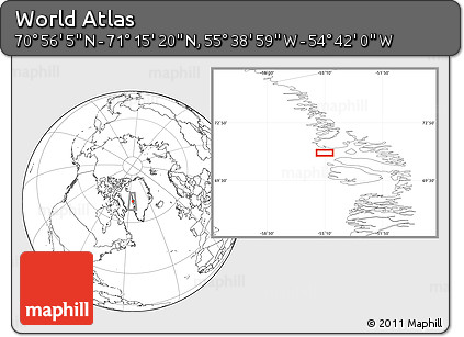 Blank Location Map of the Area around 71° 5' 42" N, 55° 10' 29" W