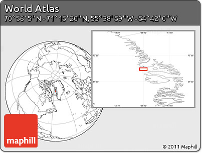 Blank Location Map of the Area around 71° 5' 42" N, 55° 10' 29" W