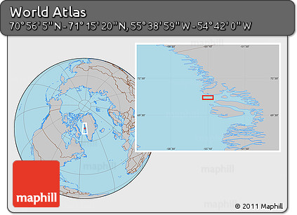 Gray Location Map of the Area around 71° 5' 42" N, 55° 10' 29" W