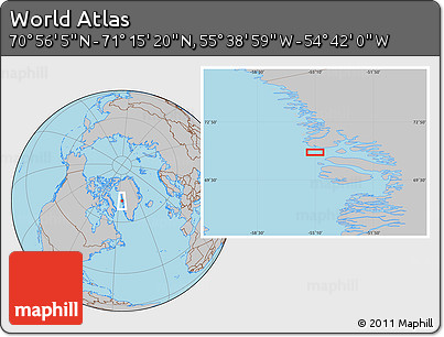Gray Location Map of the Area around 71° 5' 42" N, 55° 10' 29" W