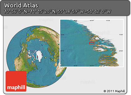 Satellite Location Map of the Area around 71° 5' 42" N, 55° 10' 29" W