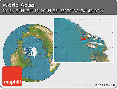 Satellite Location Map of the Area around 71° 5' 42" N, 55° 10' 29" W