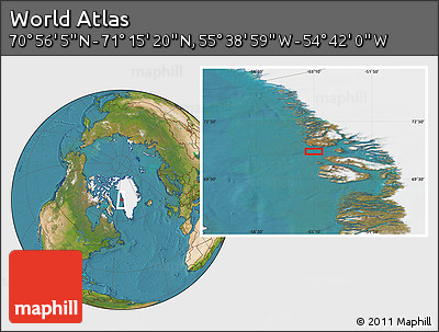 Satellite Location Map of the Area around 71° 5' 42" N, 55° 10' 29" W