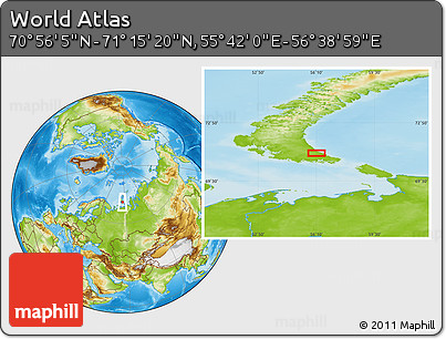 Physical Location Map of the Area around 71° 5' 42" N, 56° 10' 29" E