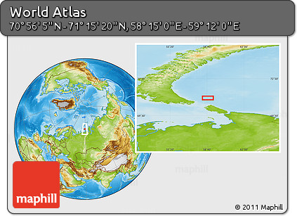 Physical Location Map of the Area around 71° 5' 42" N, 58° 43' 30" E