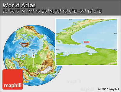 Physical Location Map of the Area around 71° 5' 42" N, 58° 43' 30" E