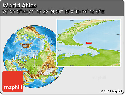 Physical Location Map of the Area around 71° 5' 42" N, 58° 43' 30" E