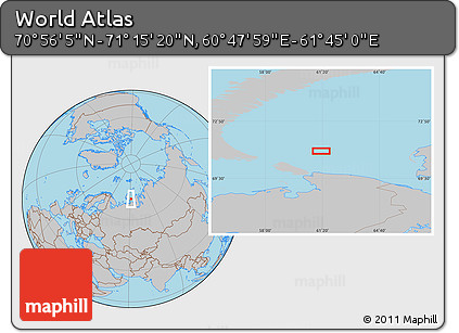 Gray Location Map of the Area around 71° 5' 42" N, 61° 16' 29" E