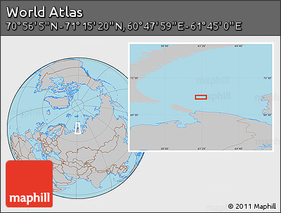 Gray Location Map of the Area around 71° 5' 42" N, 61° 16' 29" E