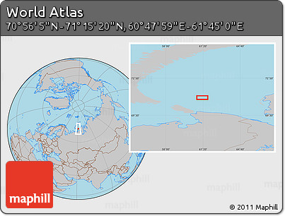 Gray Location Map of the Area around 71° 5' 42" N, 61° 16' 29" E