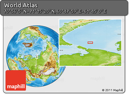 Physical Location Map of the Area around 71° 5' 42" N, 61° 16' 29" E