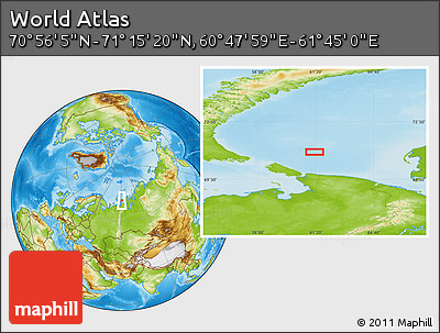 Physical Location Map of the Area around 71° 5' 42" N, 61° 16' 29" E