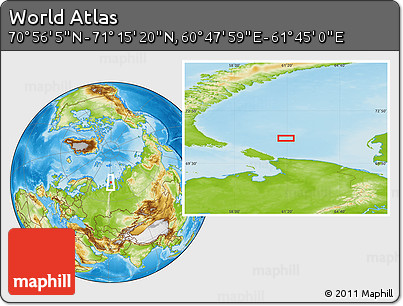 Physical Location Map of the Area around 71° 5' 42" N, 61° 16' 29" E
