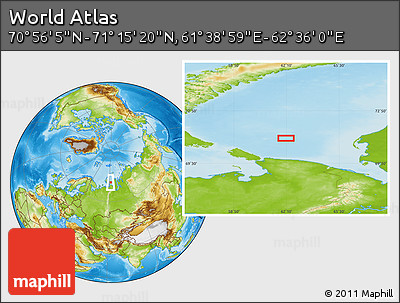 Physical Location Map of the Area around 71° 5' 42" N, 62° 7' 30" E
