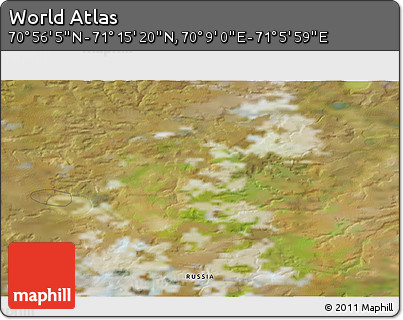 Satellite 3D Map of the Area around 71° 5' 42" N, 70° 37' 30" E
