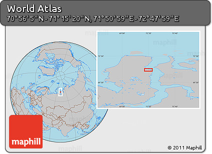 Gray Location Map of the Area around 71° 5' 42" N, 72° 19' 29" E