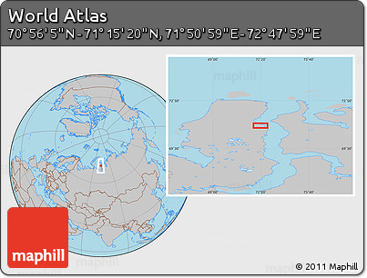 Gray Location Map of the Area around 71° 5' 42" N, 72° 19' 29" E