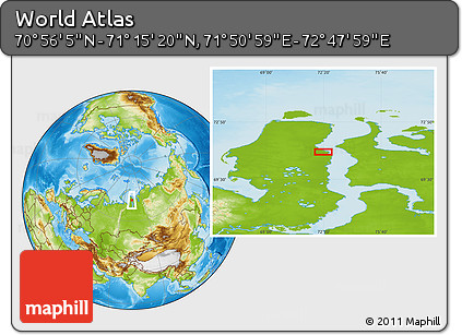 Physical Location Map of the Area around 71° 5' 42" N, 72° 19' 29" E