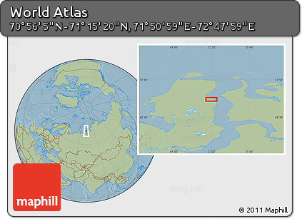 Savanna Style Location Map of the Area around 71° 5' 42" N, 72° 19' 29" E, hill shading