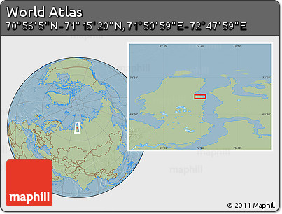 Savanna Style Location Map of the Area around 71° 5' 42" N, 72° 19' 29" E, hill shading