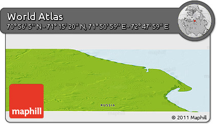 Physical Panoramic Map of the Area around 71° 5' 42" N, 72° 19' 29" E