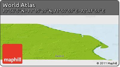 Physical Panoramic Map of the Area around 71° 5' 42" N, 72° 19' 29" E
