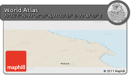 Shaded Relief Panoramic Map of the Area around 71° 5' 42" N, 72° 19' 29" E