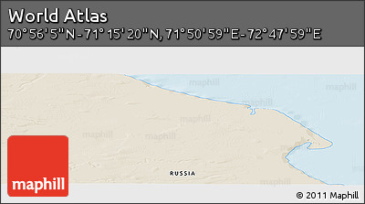 Shaded Relief Panoramic Map of the Area around 71° 5' 42" N, 72° 19' 29" E