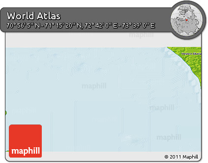 Physical 3D Map of the Area around 71° 5' 42" N, 73° 10' 30" E