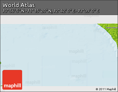 Physical 3D Map of the Area around 71° 5' 42" N, 73° 10' 30" E