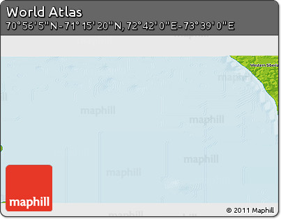 Physical 3D Map of the Area around 71° 5' 42" N, 73° 10' 30" E