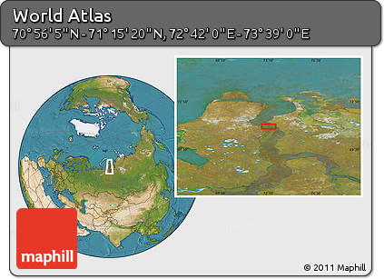 Satellite Location Map of the Area around 71° 5' 42" N, 73° 10' 30" E