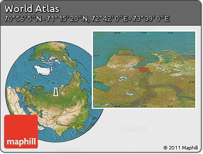 Satellite Location Map of the Area around 71° 5' 42" N, 73° 10' 30" E