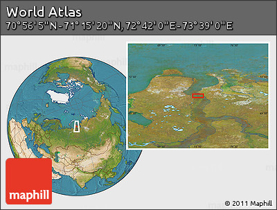 Satellite Location Map of the Area around 71° 5' 42" N, 73° 10' 30" E