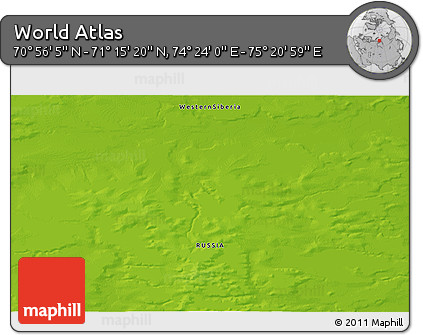 Physical 3D Map of the Area around 71° 5' 42" N, 74° 52' 30" E