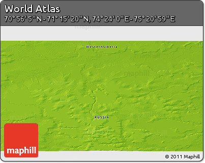 Physical 3D Map of the Area around 71° 5' 42" N, 74° 52' 30" E