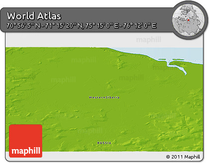 Physical 3D Map of the Area around 71° 5' 42" N, 75° 43' 29" E